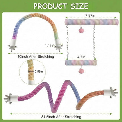 3-Piece Bendable Bird Rope Perch Set for Cages