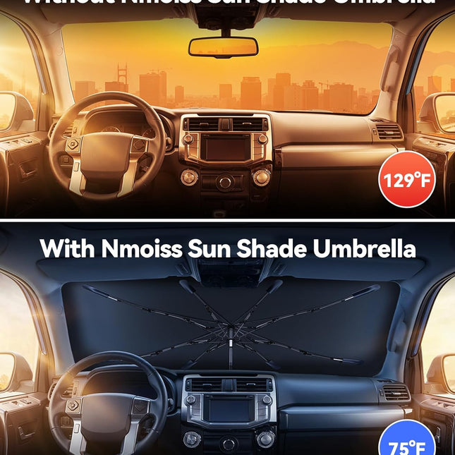 Custom-Fit Windshield Sun Shade Umbrella with Vinyl Heat Shield