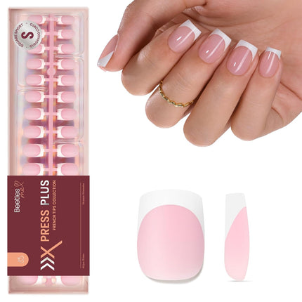 French Tip Press-On Nails, 150-Piece Pink Short Square Soft Gel Nail Tips