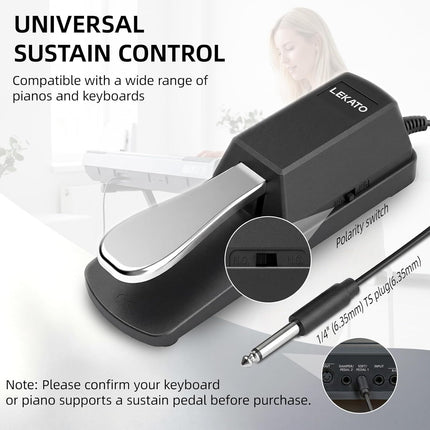 Universal Keyboard Sustain Pedal with Polarity Switch and 1/4 Inch Plug
