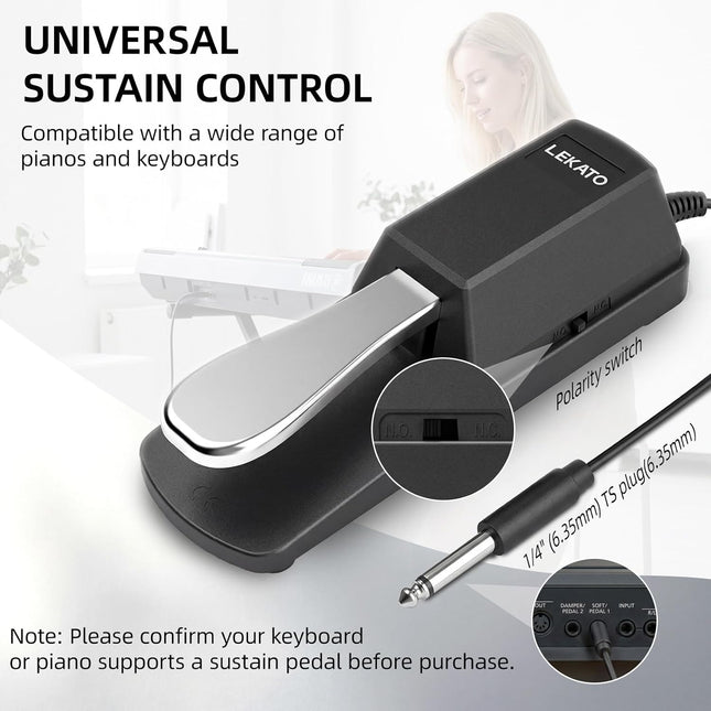 Universal Keyboard Sustain Pedal with Polarity Switch and 1/4 Inch Plug
