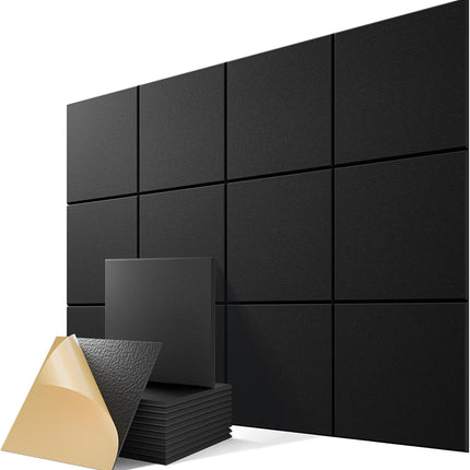 12 Pack Black Self-Adhesive Acoustic Wall Panels