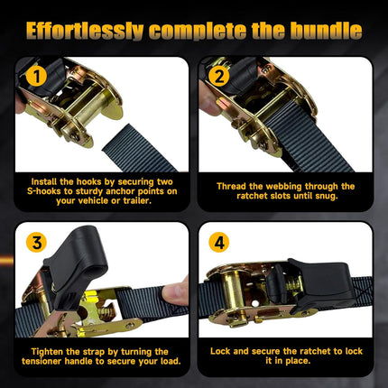 DriveForge ForjaRuta 4-Pack Ratchet Straps, 15 Feet -1800 lb Break Strength Heavy Duty Ratchet — Auto & Moto