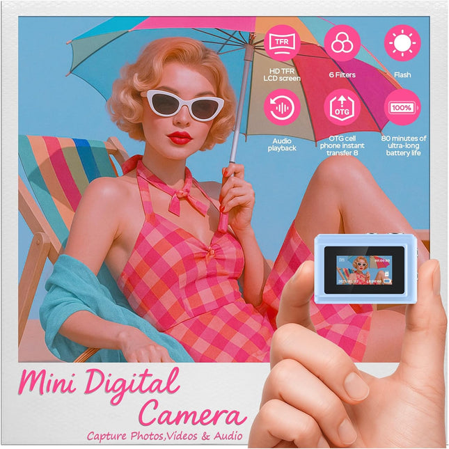 Mini Camera Keychain 1080P Video Recorder with 0.96 in Display, 64GB, Blue
