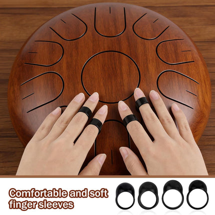 4pcs Wood Handle Steel Tongue Drum Mallets with 8 Finger Cots