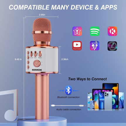 Wireless Bluetooth Karaoke Microphone, 3-in-1 Portable Handheld Mic Speaker Machine, Rose Gold