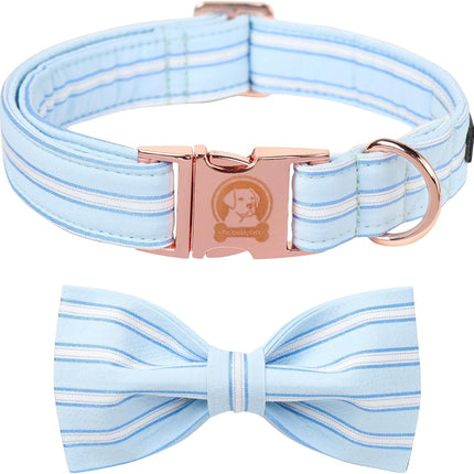 Blue Adjustable Dog Collar with Bowtie and Metal Buckle