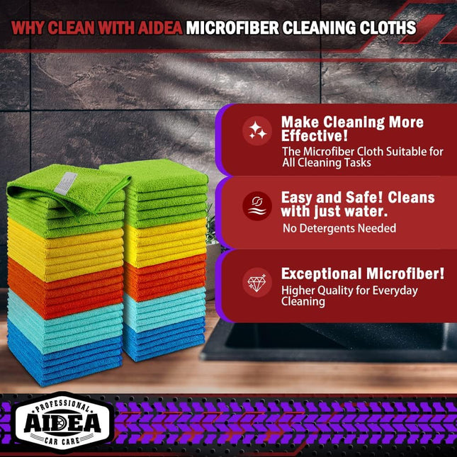 Microfiber Cleaning Cloths, 50 Pack, 12 x 12 Inch