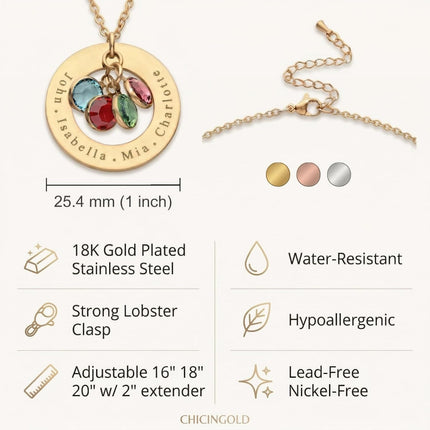 Personalized Birthstone Necklace for Mom with Kids Names