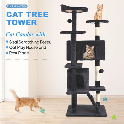 54-Inch Dark Gray Multi-Level Cat Tree Tower