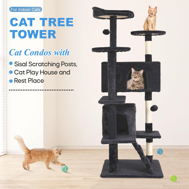 54-Inch Dark Gray Multi-Level Cat Tree Tower