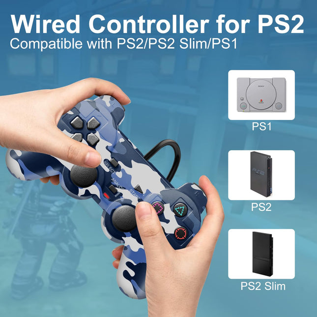 2-Pack Wired Controller Compatible with PS2, PS2 Slim, PS1 and PC Windows