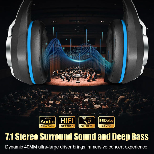 Wireless Gaming Headset for PS5, PS4 and Switch with RGB, Mic and 45H Battery