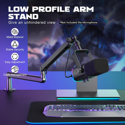 Low Profile Adjustable Microphone Boom Arm with Desk Clamp