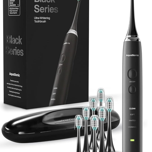 Black Series Ultra Whitening Electric Toothbrush with 8 Brush Heads and Travel Case