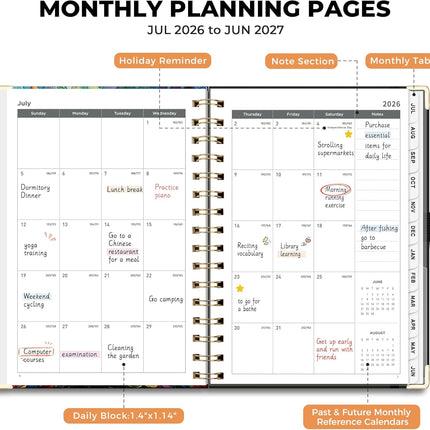 Academic Planner 2026-2027, July 2026-June 2027, Weekly & Monthly, 5.7 x 8.3, Hardcover Spiral-Bound Agenda, Colourful Tree