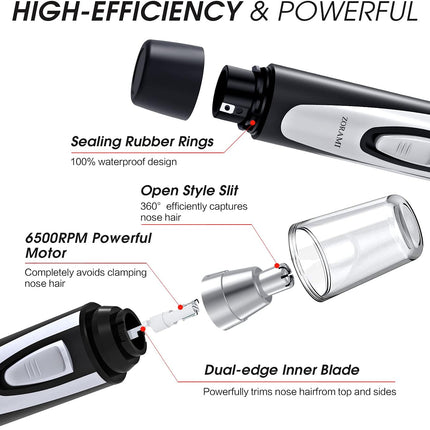 Ear and Nose Hair Trimmer Clipper - 2026 Professional Painless Eyebrow & Facial Hair Trimmer for Men and Women, Battery-Operated, IPX7 Waterproof, Dual Edge Blades, Black