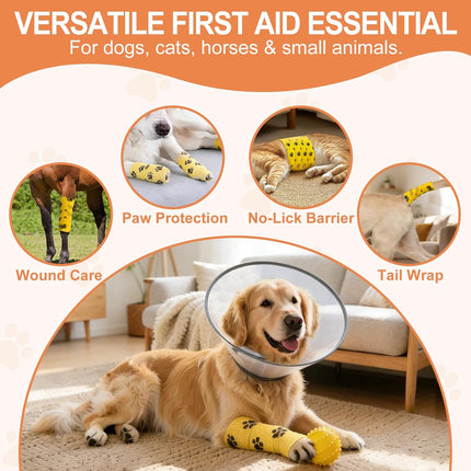 6 Rolls Cohesive Vet Wrap Bandage, Self-Adhesive Non-Woven Pet First Aid Tape, 2 in x 5 yd