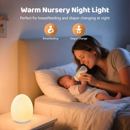 Kids Egg Night Light with 7 Colors, Dimming, Timer, Rechargeable Silicone Lamp