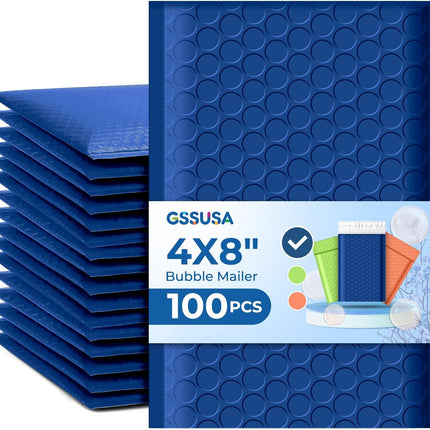 Blue Bubble Mailers 4x8 100 Pack, Self-Seal Padded Envelopes