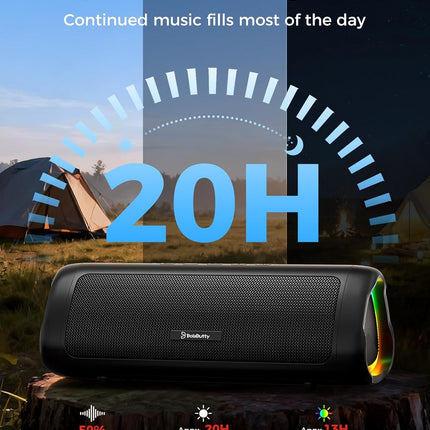 Portable Bluetooth Speaker with 20W HD Sound, IPX5 Waterproof, Up to 24H Playtime, TWS, Black
