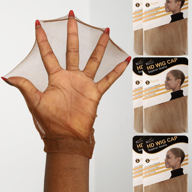 Brown SKINLIKE HD Wig Cap, 12-Piece Ultra-Thin Invisible Stretch Stocking Caps for Lace Front Wigs