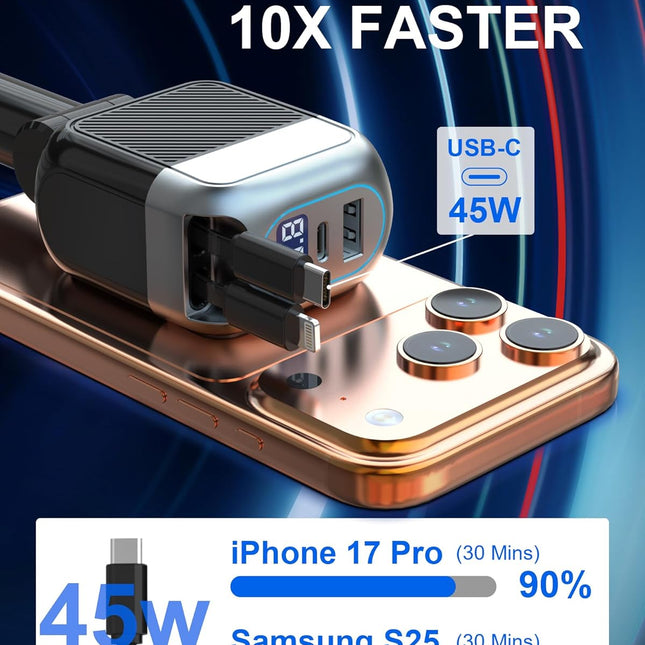 87W Retractable 4-in-1 USB-C Car Charger