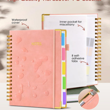Pink Hardcover Spiral Notebook Journal with Removable Dividers, 300 Pages