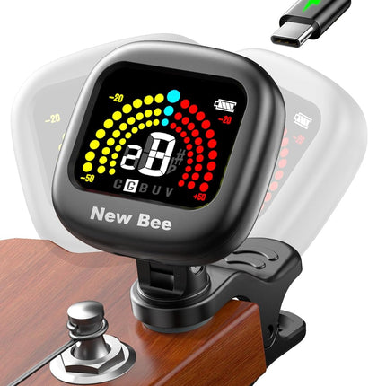 Rechargeable 360° Clip-On Chromatic Tuner for Guitar, Bass, Ukulele, Violin & Cello