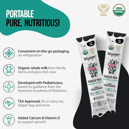 Toddler Milk On The Go, USDA Organic Shelf-Stable Whole Milk Powder, 16 Sachets