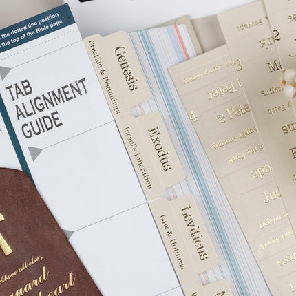 Cream Leather Bible Tabs with Book Summaries and Gold Foil Lettering