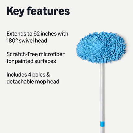 Long Handle Scratch-Free Microfiber Car Wash Brush, Blue