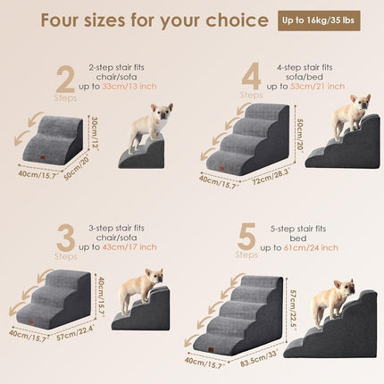 Curved 4-Step Dog Stairs Ramp for High Beds, Grey