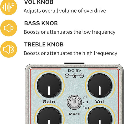 Drive Overdrive Pedal for Electric Guitar with 2-Band EQ and Boost