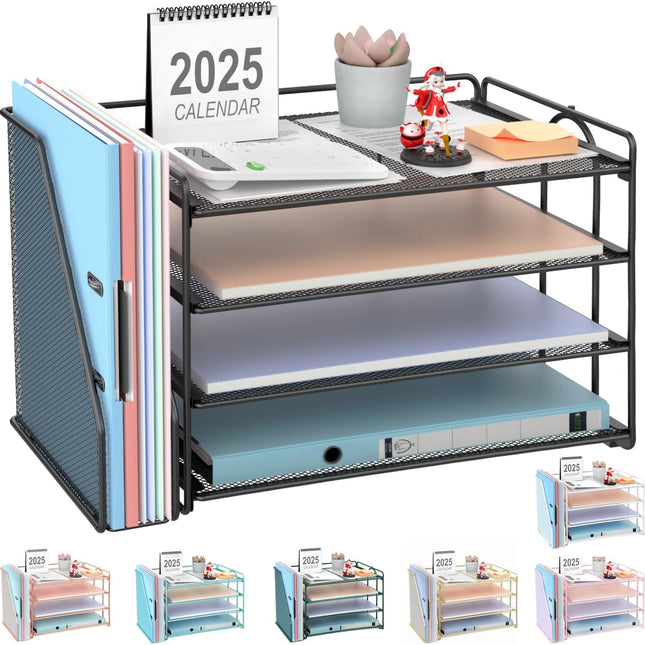 4-Tier Paper Organizer with Magazine Holder, Black