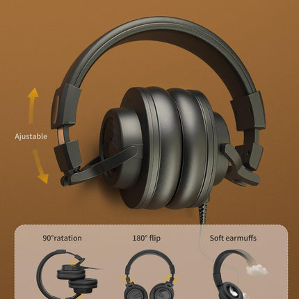 Wired Over Ear DJ & Studio Monitor Headphones with 50mm Driver - Black