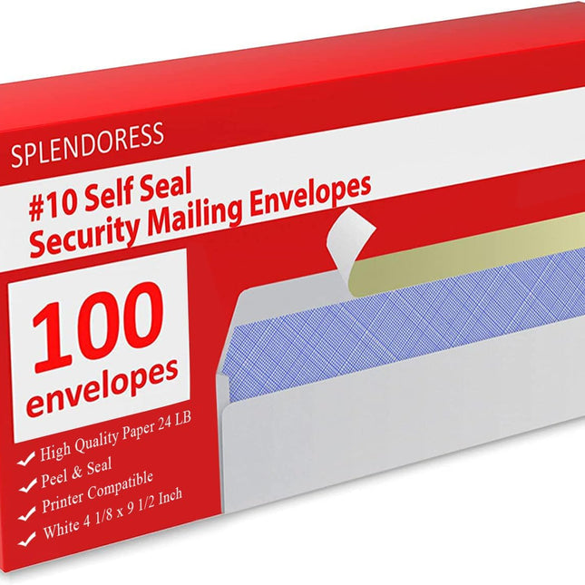 Mailing Envelopes, Self Seal Letter Size #10 White Windowless Security Tinted Envelope, 4-1/8 x 9-1/2 Inches, 24 LB