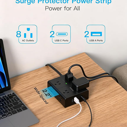 NexWave OndaNex One Beat Surge Protector Power Strip, 6 Ft Ultra Thin Flat Extension Cord — Smart Tech