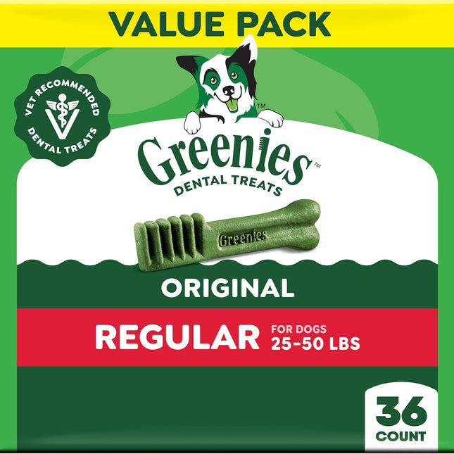 Adult Natural Dental Dog Treats, Regular Size Original Flavor, 36 oz, 36 Count