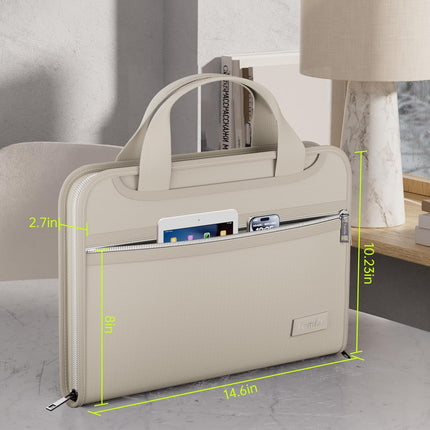 Fireproof Accordion File Organizer with Handle, 13 Pockets, Zipper, Labels and 1.5-Inch 3-Ring Binder, Beige