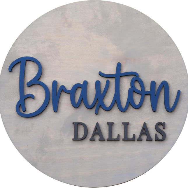 Custom Round Nursery Name Sign, Personalized 3D Wooden Wall Plaque