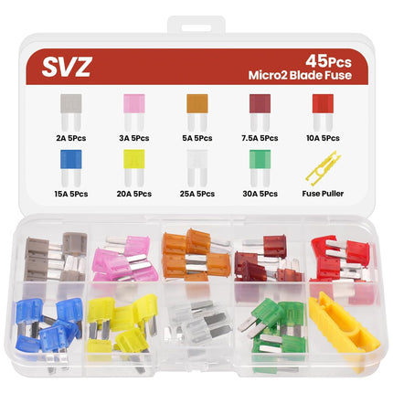 45Pcs Micro2 Car Fuse Kit, Automotive Blade Fuse Assortment