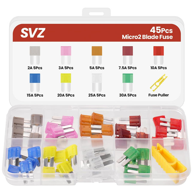 45Pcs Micro2 Car Fuse Kit, Automotive Blade Fuse Assortment
