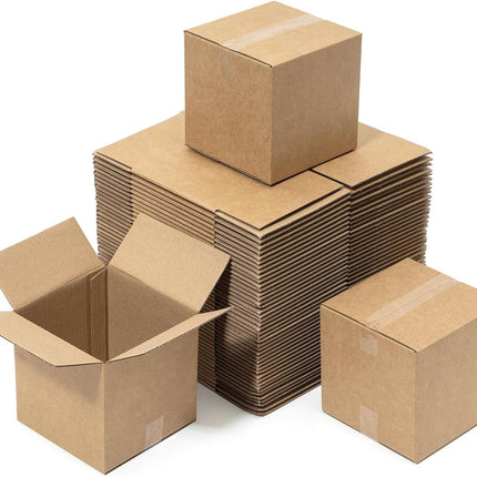 4 x 4 x 4 Inch Brown Corrugated Shipping Boxes, 50 Pack
