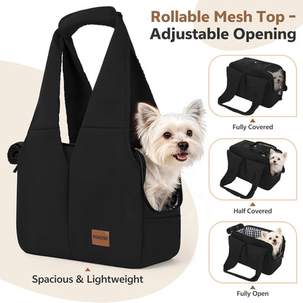 Dog Purse Carrier for Small Dogs and Cats, Black Soft-Sided Pet Tote Bag with Pockets