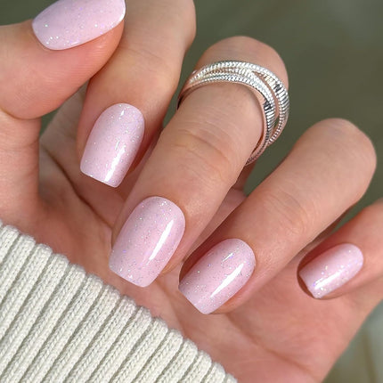 Fairy Veil Short Square Press-On Nails, 32-Piece Apricot Glossy Nude Set