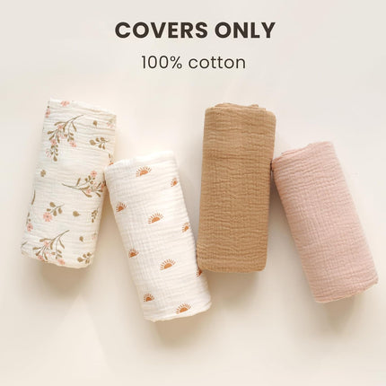 Muslin Baby Lounger Cover 2 Pack - 100% Cotton, Camel/Sun