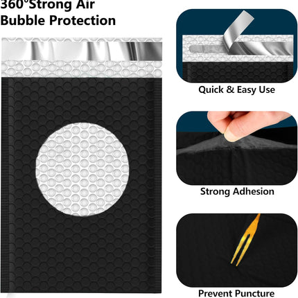 Thank You Bubble Mailers 4x8 Inch 50 Pack, Black