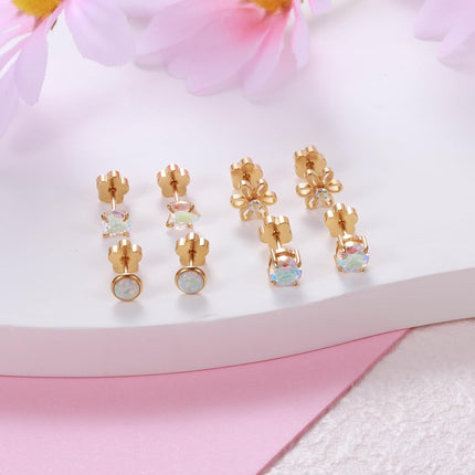 4-Pair Hypoallergenic Screw Back Flat Back Stud Earrings