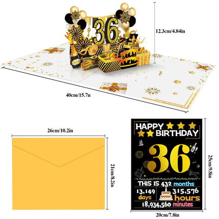 36th Birthday 3D Pop Up Card, Funny Gold Retro 1990 Theme